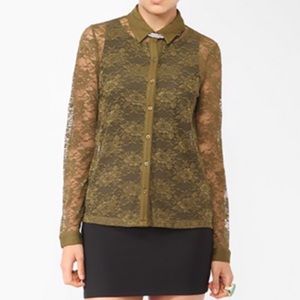 Olive Green Lacey button up top